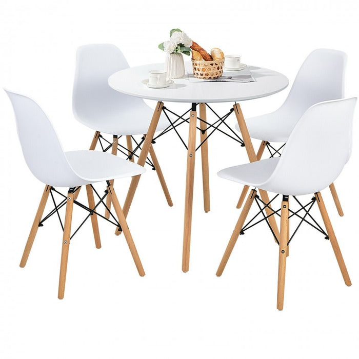 Costway Modern Minimalist White Round Dining Table Set - 5-Piece, Suitable for Dining Room, and Cafe