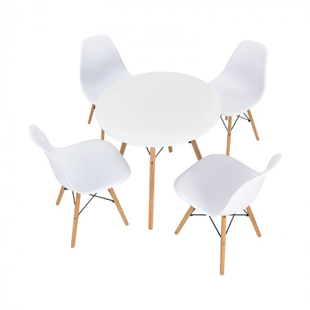 Costway Modern Minimalist White Round Dining Table Set - 5-Piece, Suitable for Dining Room, and Cafe