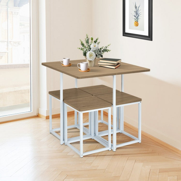 Industrial Style Dining Table Set - 5-Piece Set with Square Table and 4 Stools - Suitable for Kitchen and Restaurant