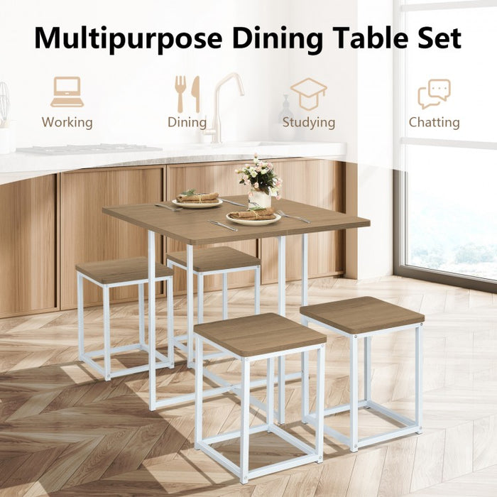 Industrial Style Dining Table Set - 5-Piece Set with Square Table and 4 Stools - Suitable for Kitchen and Restaurant