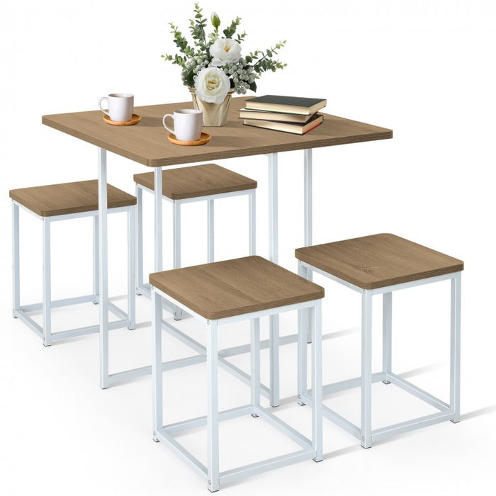 Industrial Style Dining Table Set - 5-Piece Set with Square Table and 4 Stools - Suitable for Kitchen and Restaurant