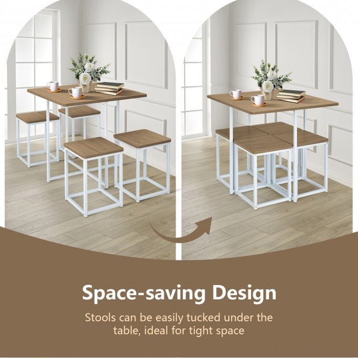 Industrial Style Dining Table Set - 5-Piece Set with Square Table and 4 Stools - Suitable for Kitchen and Restaurant