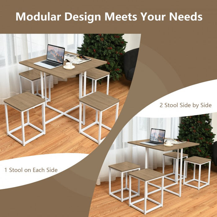 Industrial Style Dining Table Set - 5-Piece Set with Square Table and 4 Stools - Suitable for Kitchen and Restaurant