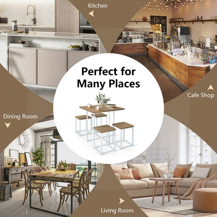 Industrial Style Dining Table Set - 5-Piece Set with Square Table and 4 Stools - Suitable for Kitchen and Restaurant