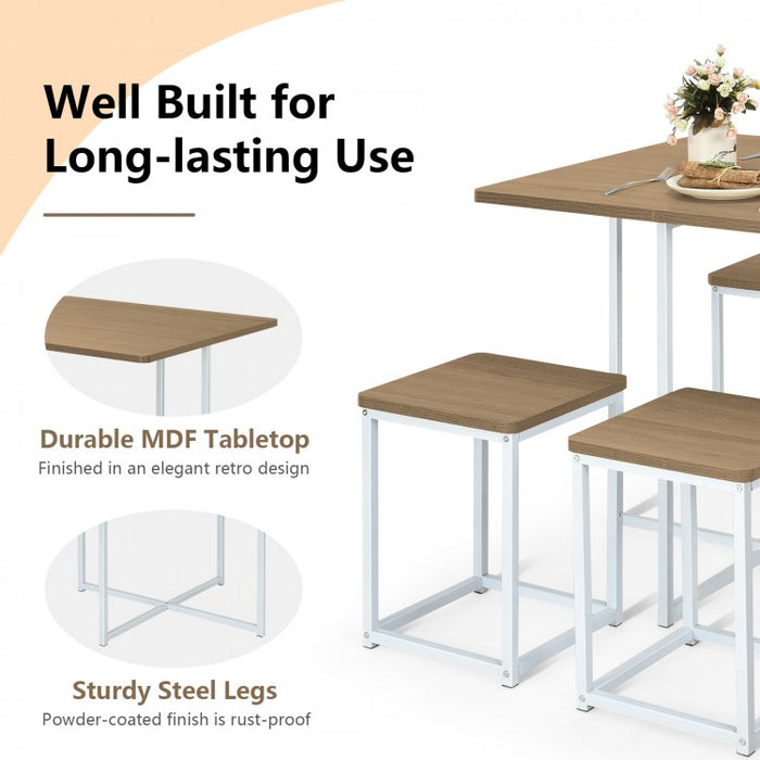 Industrial Style Dining Table Set - 5-Piece Set with Square Table and 4 Stools - Suitable for Kitchen and Restaurant