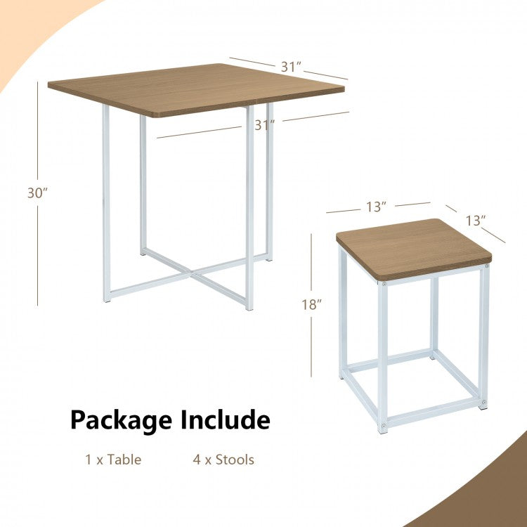 Industrial Style Dining Table Set - 5-Piece Set with Square Table and 4 Stools - Suitable for Kitchen and Restaurant