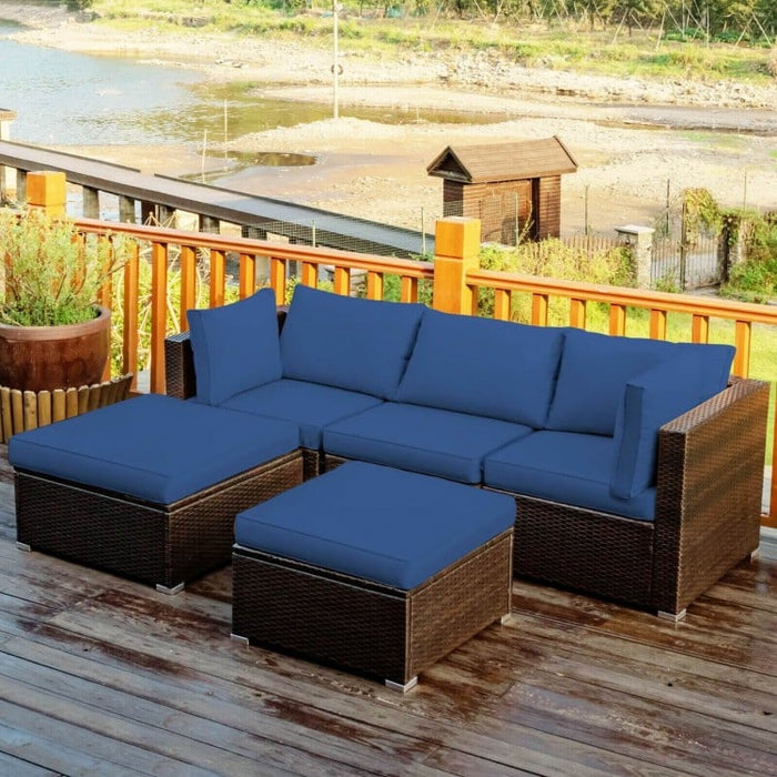 Costway Affordable Sectional Couches 5-Piece Set with Ottoman Table - Suitable for Patio, Garden, and Backyard