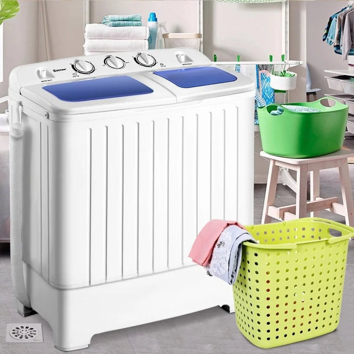 20 lb Capacity White Compact Dual-Tub Washing Machine for Home Use