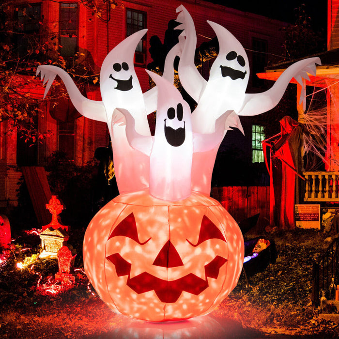 Halloween Inflatable Ghost Pumpkin with Built-in Spinning Flame Light - Suitable for Trick-or-Treat Events and Parties