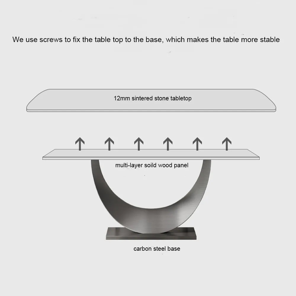 Modern Minimalist Dining Table with Crescent Base - Seats Up to 8 People, Suitable for Restaurant