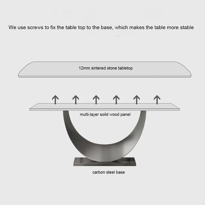 Modern Minimalist Dining Table with Crescent Base - Seats Up to 8 People, Suitable for Restaurant