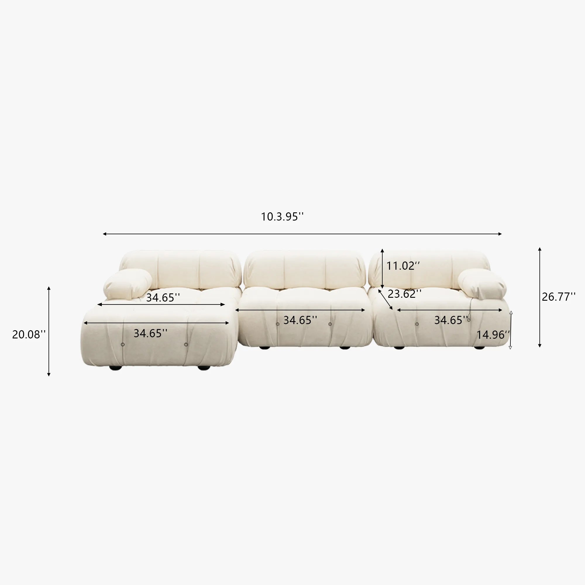 Modern Velvet Sectional Sofa with Convertible Chaise - Suitable for Living Room and Showroom