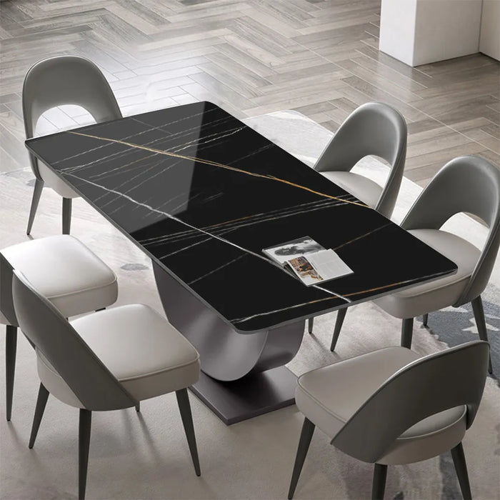 Modern Minimalist Dining Table with Crescent Base - Seats Up to 8 People, Suitable for Restaurant