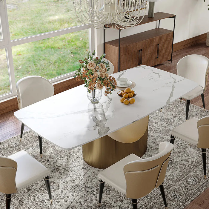 Expandable Modern Rectangular Dining Table with U-Shaped Base - Suitable for Dining Rooms