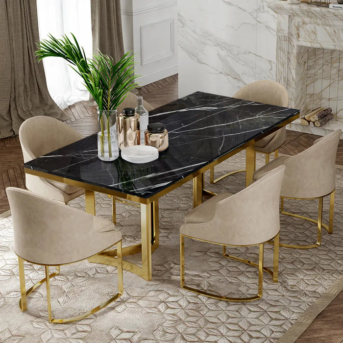 Modern Minimalist Dining Table with Artificial Marble Top - Luxurious and Elegant