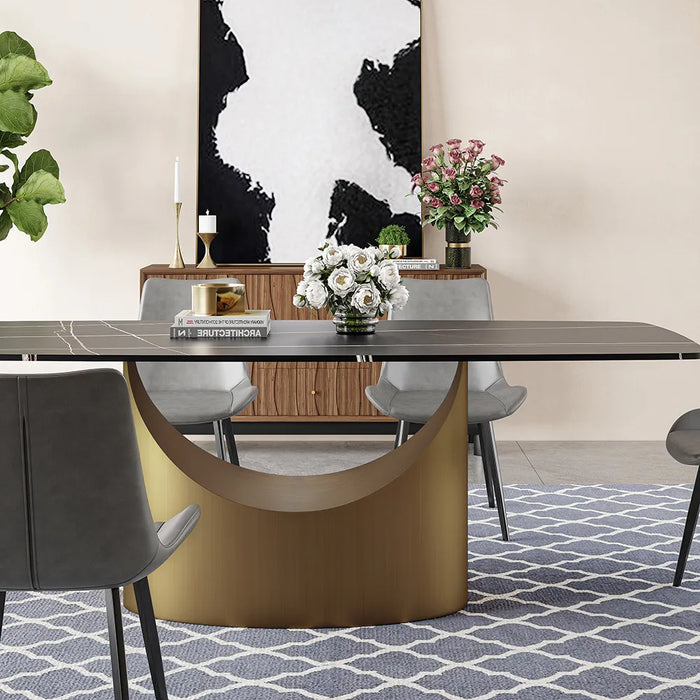 Expandable Modern Rectangular Dining Table with U-Shaped Base - Suitable for Dining Rooms