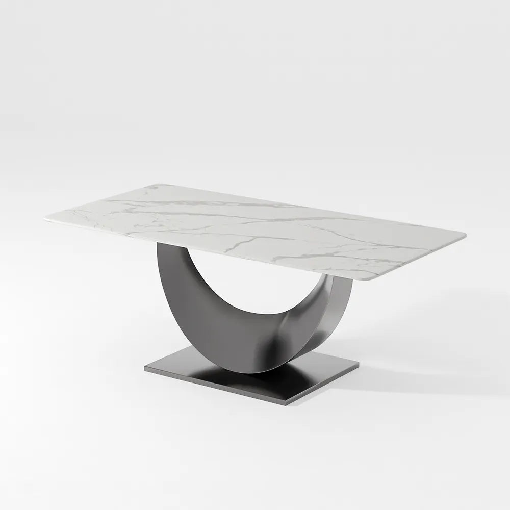 Modern Minimalist Dining Table with Crescent Base - Seats Up to 8 People, Suitable for Restaurant