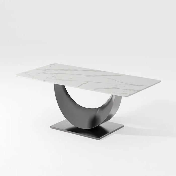 Modern Minimalist Dining Table with Crescent Base - Seats Up to 8 People, Suitable for Restaurant