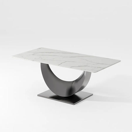 Modern Minimalist Dining Table with Crescent Base - Seats Up to 8 People, Suitable for Restaurant
