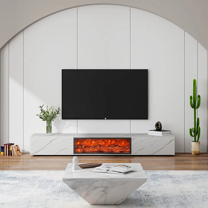 Modern Minimalist Light Luxury TV Stand with 3D Electric Fireplace and LED Flames - Floor Standing Cabinet
