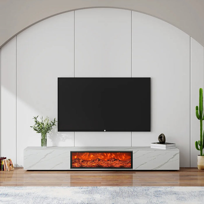 Modern Minimalist Light Luxury TV Stand with 3D Electric Fireplace and LED Flames - Floor Standing Cabinet