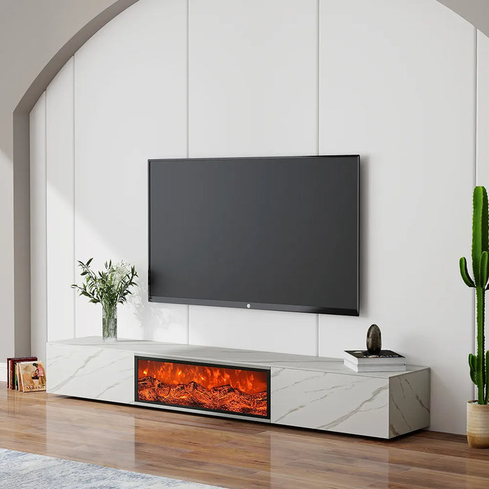 Modern Minimalist Light Luxury TV Stand with 3D Electric Fireplace and LED Flames - Floor Standing Cabinet