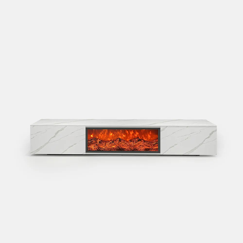 Modern Minimalist Light Luxury TV Stand with 3D Electric Fireplace and LED Flames - Floor Standing Cabinet