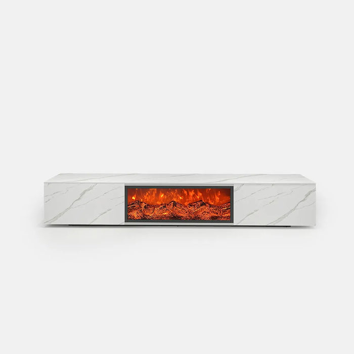 Modern Minimalist Light Luxury TV Stand with 3D Electric Fireplace and LED Flames - Floor Standing Cabinet