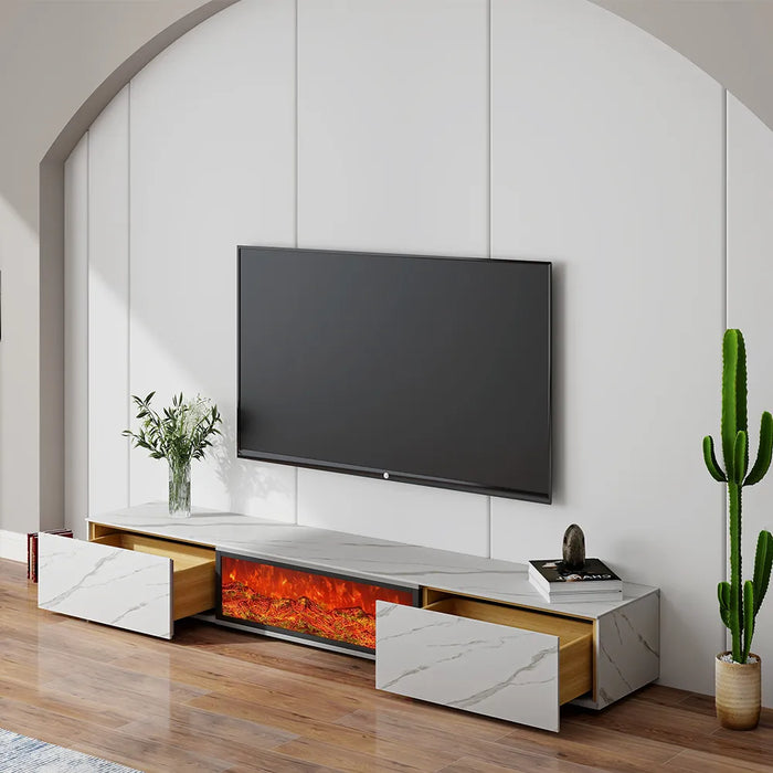 Modern Minimalist Light Luxury TV Stand with 3D Electric Fireplace and LED Flames - Floor Standing Cabinet