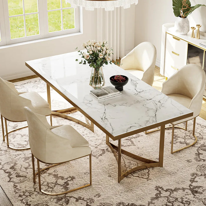 Modern Minimalist Dining Table with Artificial Marble Top - Luxurious and Elegant