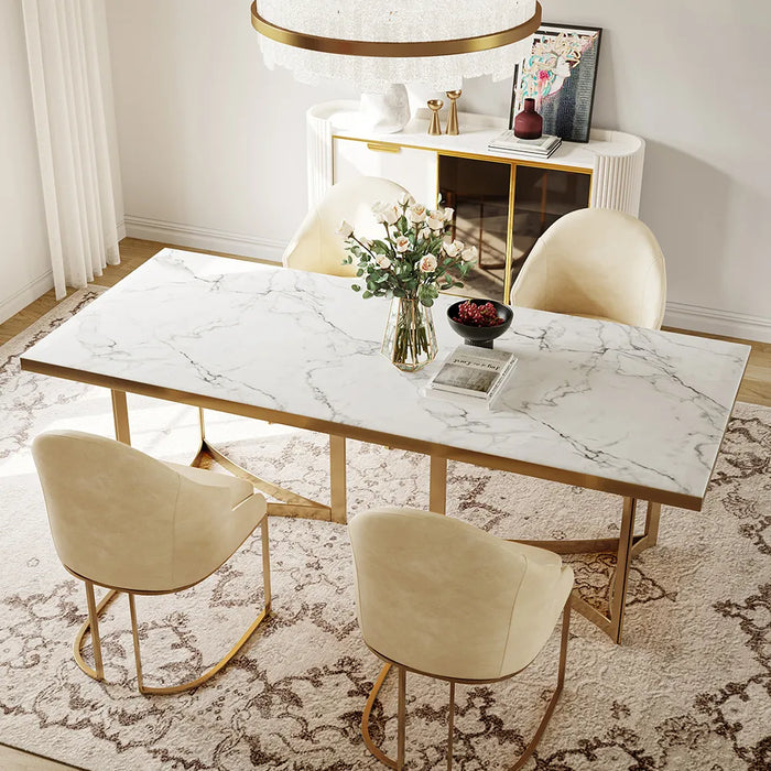 Modern Minimalist Dining Table with Artificial Marble Top - Luxurious and Elegant