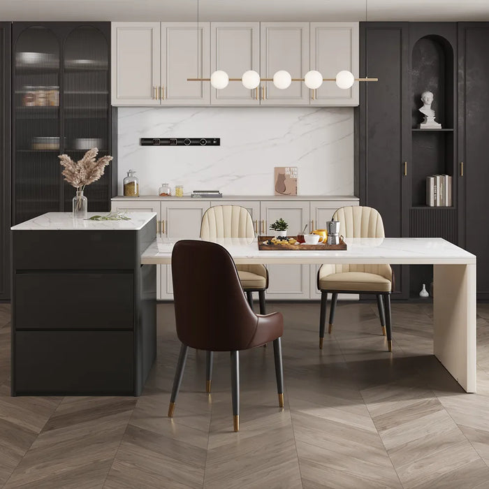 Modern Minimalist Extendable Kitchen Island with Storage Cabinet - Seats Up to 6 People