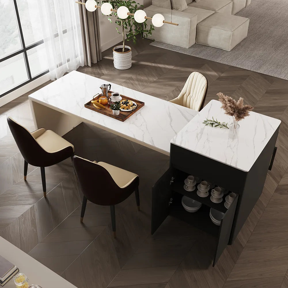 Modern Minimalist Extendable Kitchen Island with Storage Cabinet - Seats Up to 6 People