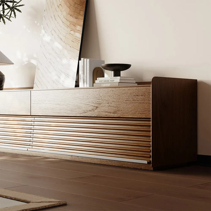 Modern Minimalist TV Stand with Upper and Lower Drawers