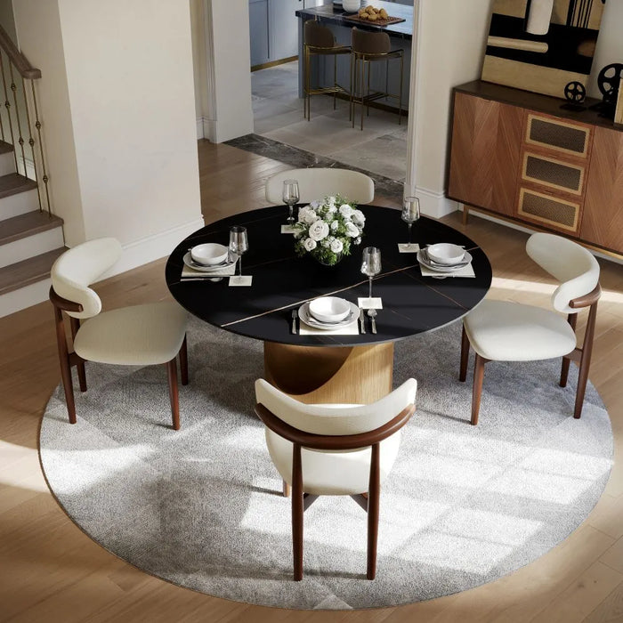 Modern Minimalist Round Dining Table with U-Shaped Base - Seats Up to 6 People, Suitable for Restaurant and Hotel