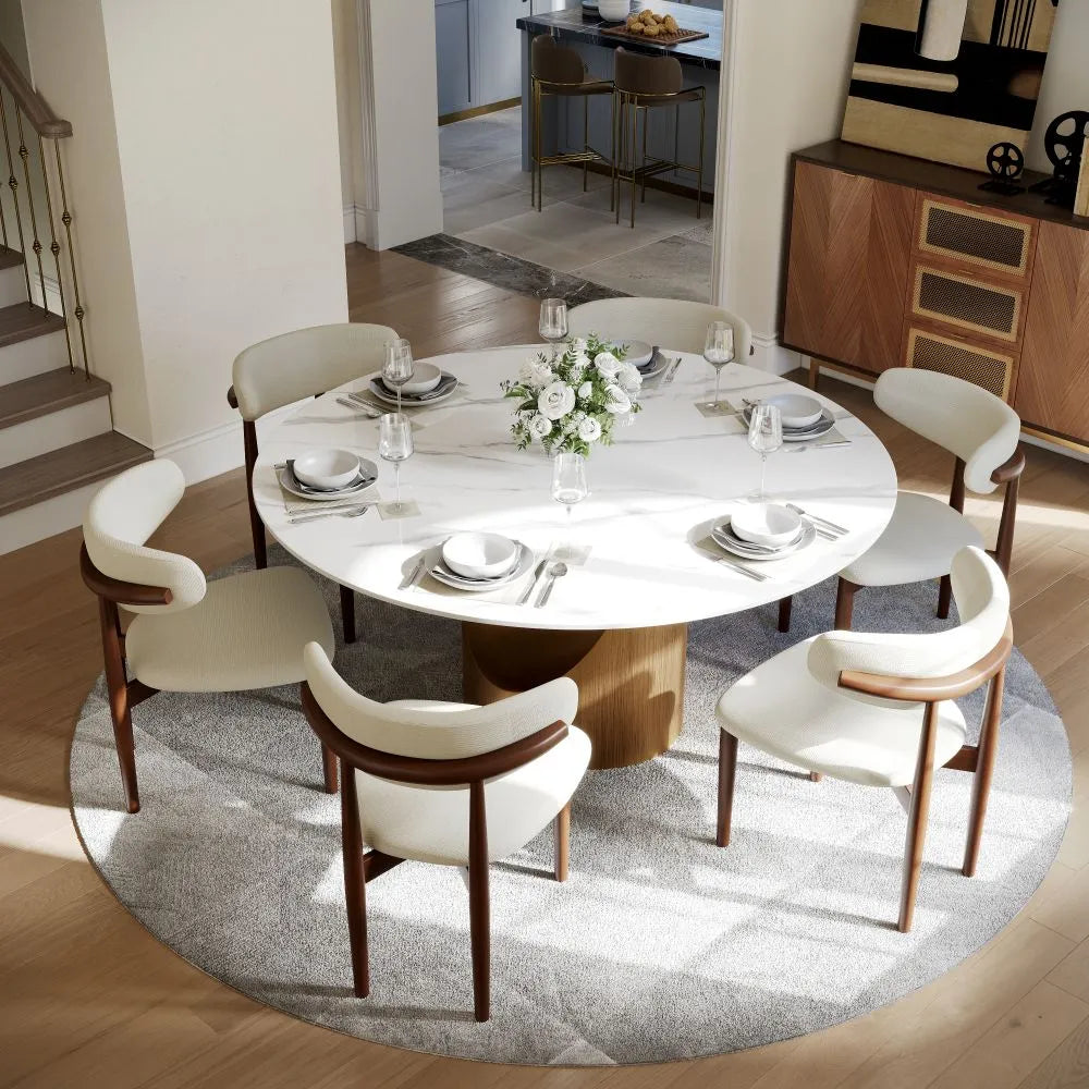59" Modern Round Sintered Stone Dining Table for 6