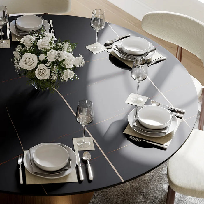 Modern Minimalist Round Dining Table with U-Shaped Base - Seats Up to 6 People, Suitable for Restaurant and Hotel