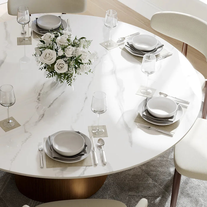 59" Modern Round Sintered Stone Dining Table for 6