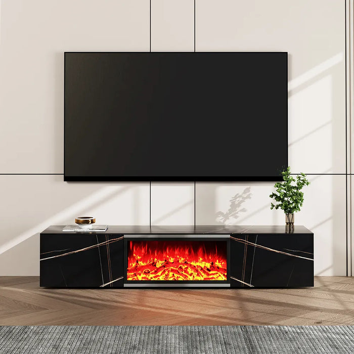Modern Minimalist Light Luxury TV Stand with 3D Electric Fireplace and LED Flames - Floor Standing Cabinet