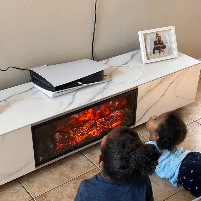 Modern Minimalist Light Luxury TV Stand with 3D Electric Fireplace and LED Flames - Floor Standing Cabinet