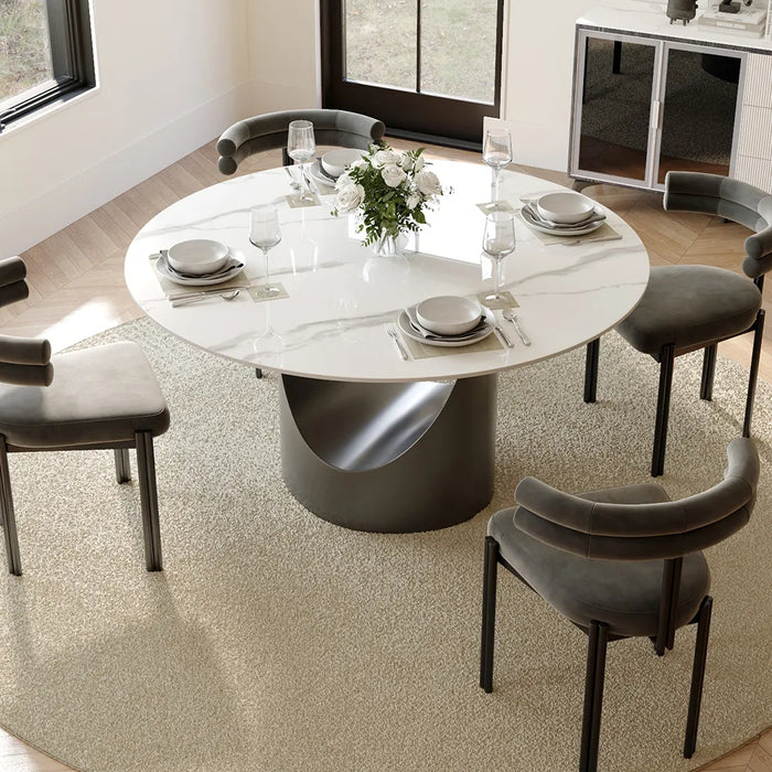 Modern Minimalist Round Dining Table with U-Shaped Base - Seats Up to 6 People, Suitable for Restaurant and Hotel