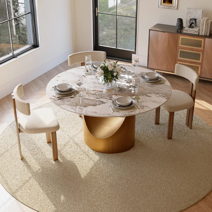 Modern Minimalist Round Dining Table with U-Shaped Base - Seats Up to 6 People, Suitable for Restaurant and Hotel