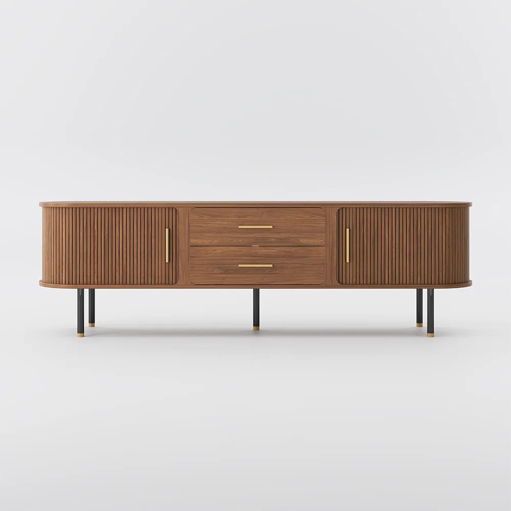 Mid-Century Modern Solid Wood TV Stand Entertainment Center with 2 Roller Racks and 2 Drawers - Suitable for Living Room