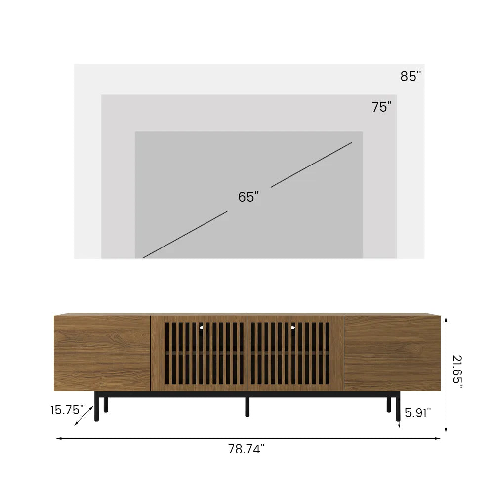 Modern Minimalist TV Stand Floor Cabinet with 4 Doors and Double Shelves - Suitable for Living Room