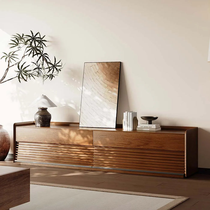 Modern Minimalist TV Stand with Upper and Lower Drawers