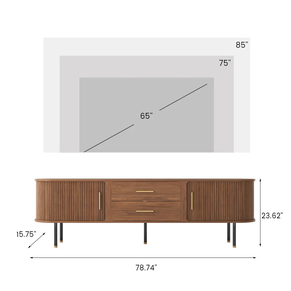 Mid-Century Modern Solid Wood TV Stand Entertainment Center with 2 Roller Racks and 2 Drawers - Suitable for Living Room