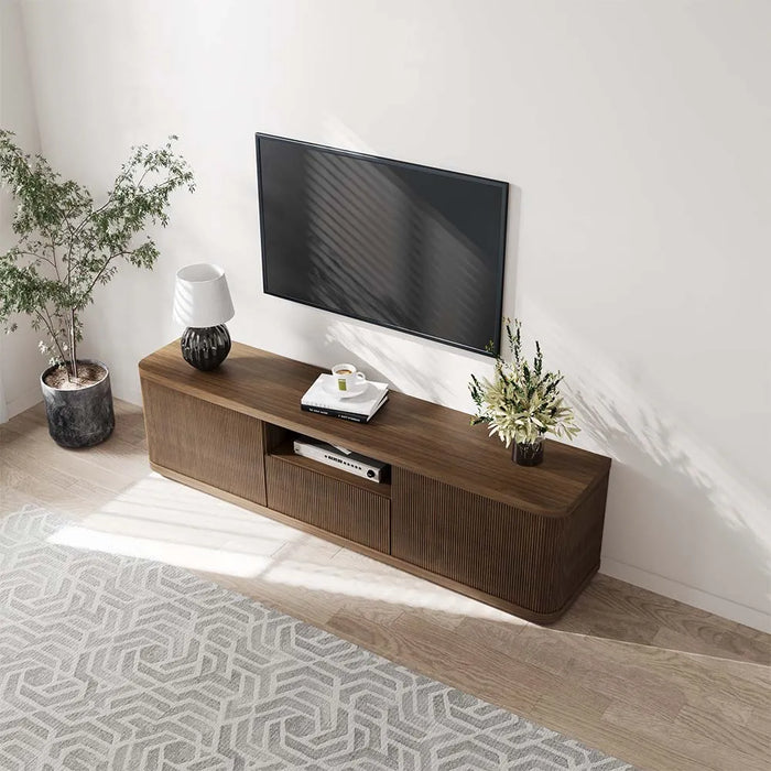 Mid-Century Modern TV Stand with 2 Doors and Open DVD Storage - Suitable for Living Room