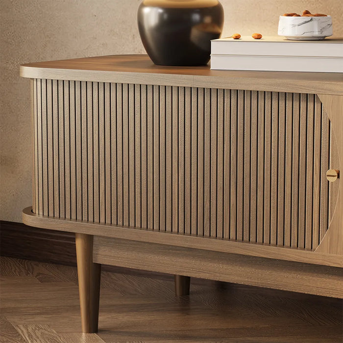 Mid-Century Vintage Wicker TV Stand with 2 Sliding Doors and 2 Drawers - Suitable for Living Room