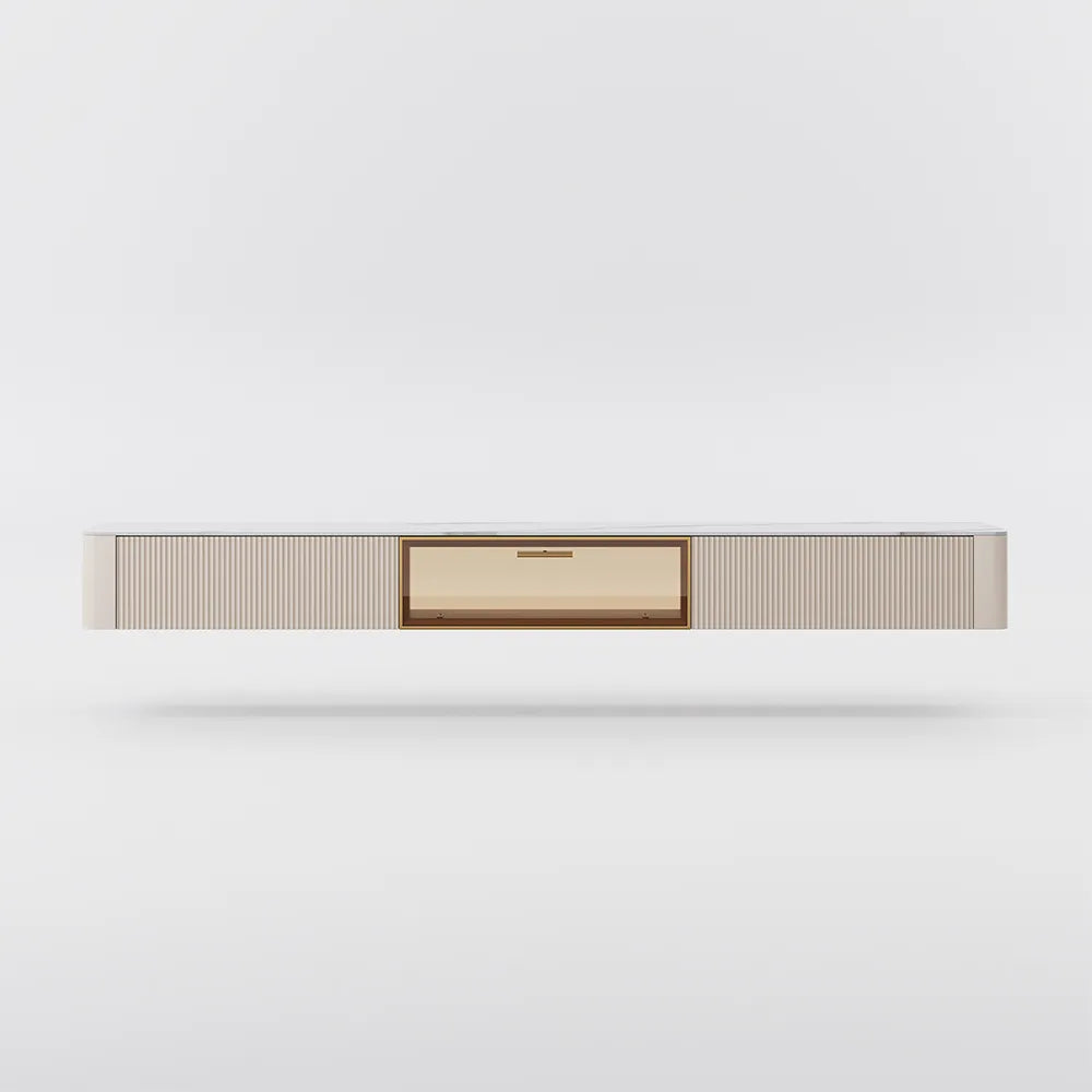Modern Minimalist Floating TV Stand Entertainment Center with 2 Drawers and Glass Doors - Suitable for Living Room