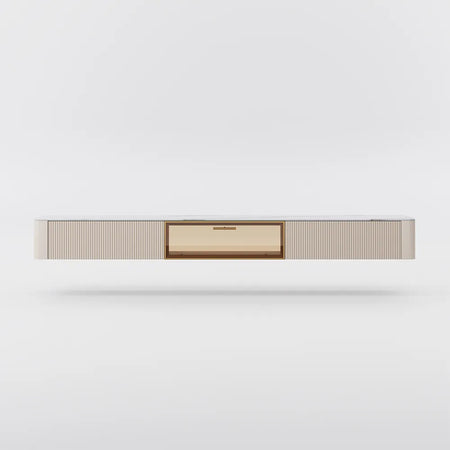 Modern Minimalist Floating TV Stand Entertainment Center with 2 Drawers and Glass Doors - Suitable for Living Room